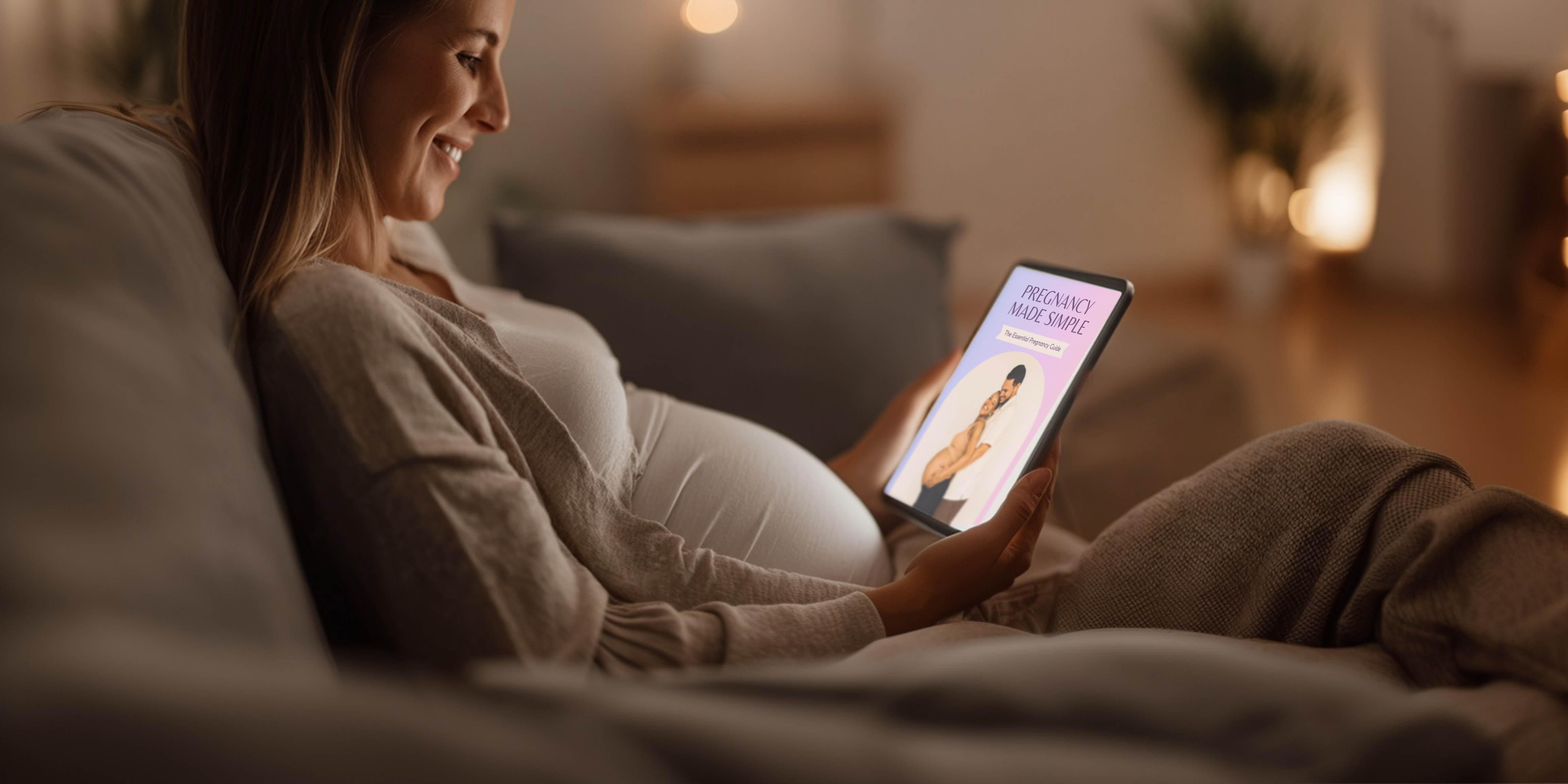 Pregnant woman with tablet viewing pregnancy planner